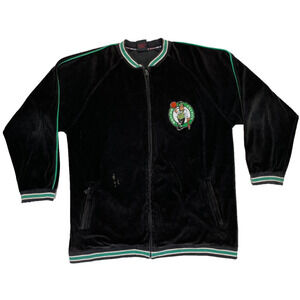 Vintage Celtics Patch Logo UNK NBA Velour Track Jacket XL Black Green Full Zip
